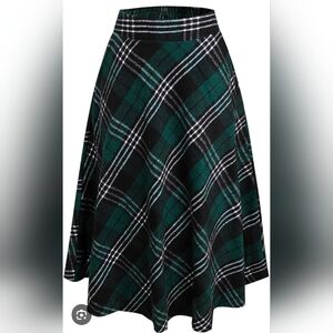 Womens Winter Plaid Wool Long Skirt High Waist Elegant A-line Pleated Tartan Max